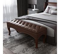 Poggiapiedi moderno in ecopelle di alta qualità, imbottito, per camera da letto, divano ottomano multifunzionale con gambe in legno massello (marrone 6), arredamento elegante e versatile