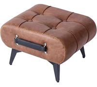 Poggiapiedi - Moderno poggiapiedi ottomano con gambe in legno con maniglia, imbottitura in pelle per soggiorno e ingresso, soluzione extra per sedute