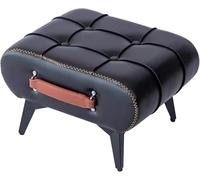 Poggiapiedi - Moderno poggiapiedi ottomano con gambe in legno con maniglia, imbottitura in pelle per soggiorno e ingresso, soluzione extra per sedute
