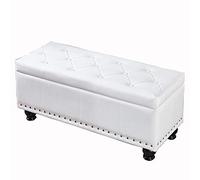 Poggiapiedi multifunzione bianco e panca per scarpe - Sgabello imbottito in legno massello PU 100 cm ideale per ingresso soggiorno 60-120 cm seduta regolabile