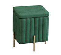 Poggiapiedi ottomano trapuntato in velluto di lusso, verde scuro, con gambe in metallo, elegante seduta da ingresso e vano portaoggetti alla fine del letto, 45 x 45 x 42 cm