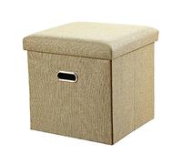 Poggiapiedi, poggiapiedi ottomano pieghevole in tessuto di lino, ottomana imbottita, ottomana imbottita, piccola scatola per giocattoli per soggiorno camera da letto, beige, 31 x 31 x 31 cm (arancione