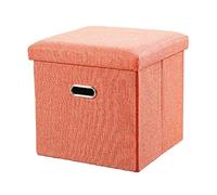 Poggiapiedi, poggiapiedi ottomano pieghevole in tessuto di lino, ottomana imbottita, ottomana imbottita, piccola scatola per giocattoli per soggiorno camera da letto, beige, 31 x 31 x 31 cm (arancione