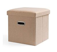 Poggiapiedi, poggiapiedi ottomano pieghevole in tessuto di lino, ottomana imbottita, ottomana imbottita, piccola scatola per giocattoli per soggiorno camera da letto, beige, 31 x 31 x 31 cm (arancione