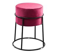 Poggiapiedi rotondo imbottito portatile elegante ottomano con struttura in ferro battuto, ideale per il soggiorno, la conservazione delle scarpe da trucco e il riposo confortevole.