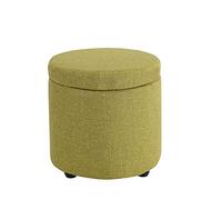 Poggiapiedi rotondo in lino con gambe in legno massello, sedile traspirante e contenitore salvaspazio per soggiorno, camera da letto, camera dei bambini, 32 x 32 cm, colore verde