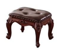 Poggiapiedi vintage in pelle da 45,7 cm, sgabello decorativo rotondo con gambe in legno intagliato, per soggiorno e camera da letto, elegante arredamento americano per la casa (marrone)