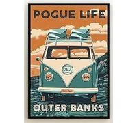 Pogue Life - Outer Banks Hippie - Targa in metallo, stile retrò, vintage, per pub, bar, cucina, giardino, bagno, casa, decorazione, 2 misure (A4)