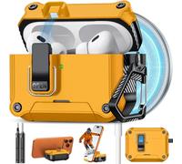 Pohgelan Compatibile con AirPods Pro 2a/1a custodia, chiusura automatica magnetica con kit di pulizia, compatibile con Magsafe, cover con struttura in fibra di carbonio (giallo, AirPods Pro 2/1 (2023