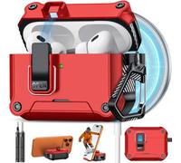 Pohgelan Compatibile con AirPods Pro 2a/1a custodia, chiusura automatica magnetica con kit di pulizia, compatibile con Magsafe, cover con texture in fibra di carbonio (rosso, AirPods Pro 2a/1a (2023