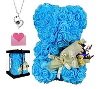 POHOMEGK Orsacchiotto in Rosa Decorazione Regalo - Orso in Rosa, Regali per la Festa della Mamma, San Valentino, Compleanni e anniversari, Regalo di Laurea - Le Ragazze Amano Le Rose dell'orso (Blu)