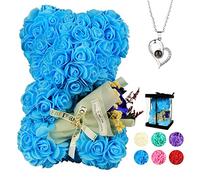 POHOMEGK Regali di San Valentino per Lei,Regali per Donne Orso on Rose,Compleanno Orso Fiore Rosa per Fidanzata,Regali di San Valentino per Donna,Regali d'Amore romantici Carini (Blu)