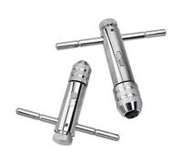 POHOVE 2 pezzi con impugnatura a T, cricchetto per verricello per maschio, set di filettature a mano regolabile, supporto filettato per filettatura metrica M3-M8/M5-M12 (color: argento)