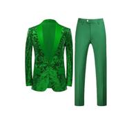 Pohullan Abito da uomo con paillettes, per matrimoni, balli, feste, palcoscenico, esibizioni, blazer e pantaloni, B, L