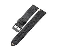 PohUy Cinturino da uomo in pelle di struzzo ultrasottile morbida nera vintage da 18/19/20/21/22mm per orologi meccanici, Silver Buckle