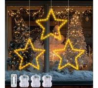 POIFL Luci Natale Esterno Batteria, 40 LED Stella Luminosa Ø30cm x3, Timer & IP65 Luci Natale Esterno, 8 Modalità Luci Led a Batteria, Luci Albero di Natale, Luci Natalizie da Esterno, Interno
