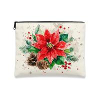 Poinsettia Borsa per il trucco rossa, borsa da viaggio floreale per donne, piccola borsa portatile in tela con cerniera, borsa da toilette natalizia per la cura della pelle, Rosso, 7x9 Inch, Stella di