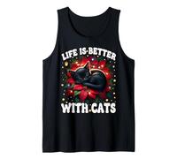 Poinsettia Christmas Life Is Better with Cats Cute Xmas Cat Canotta