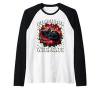 Poinsettia Christmas Life Is Better with Cats Cute Xmas Cat Maglia con Maniche Raglan