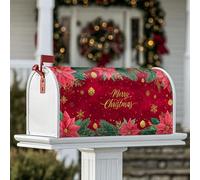 Poinsettia - Coperture magnetiche per cassetta delle lettere, ornamenti natalizi tradizionali dorati, decorazioni natalizie rosse per cassetta delle lettere per esterni, decorazione da giardino, 53 x