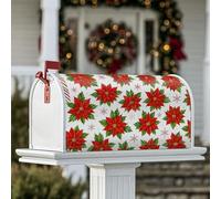 Poinsettia - Coperture magnetiche per cassetta postale, motivo natalizio con foglie verdi e fiocchi di neve, protezione per le lettere per esterni, 53 x 64 cm
