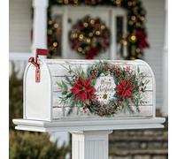 Poinsettia Coperture magnetiche per cassetta postale, pigne rustiche natalizie, decorazioni natalizie rosse per cassetta delle lettere per giardino, patio, 45 x 53 cm