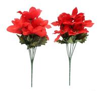 Poinsettia Disposizione Forniture per le vacanze Confezione da sei di fiori artificiali, ciascuno con sette teste fiorite (rosso)