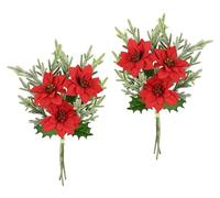 Poinsettia Fiore artificiale 3 fiori rami di abete, set da 2 pezzi, 37 cm, stella di Natale, ramo, decorazione natalizia, fiori di Natale X'Mas, bouquet, decorazione regalo