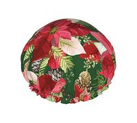 Poinsettia gorro de ducha de flores de Navidad para mujeres y hombres gorros de ducha impermeables reutilizables gorro de pelo ajustable para ducha