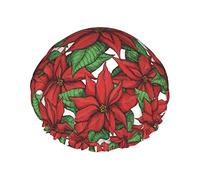 Poinsettia gorro de ducha de flores de Navidad para mujeres y hombres gorros de ducha impermeables reutilizables gorro de pelo ajustable para ducha