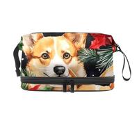 Poinsettia Red Poinsettia Berry Corgis a doppio strato per donne e ragazze, borsa da viaggio per trucchi pratica borsa organizer con scomparto per pennelli, Multi, 27x15x14 cm/10.6x5.9x5.5 in, Beauty