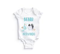 POINT. Body neonato nonni sto arrivando, azzurro o rosa, annuncio gravidanza, festa nonni, cicogna, idea regalo per nonni (Azzurro, 3 MESI)