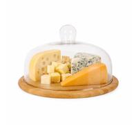 Point-Virgule Campana per formaggio in vetro con piatto in bambù, piatto da portata per formaggio, diametro 30 cm