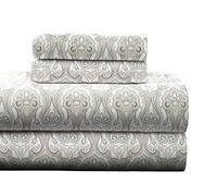 pointehaven Heavy Weight Printed Flannel Sheet Set, Flanella, Paisley Sage, Coppia