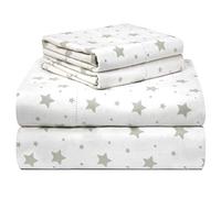 pointehaven Set di lenzuola di lusso in flanella 100% cotone stampato, 180 g/m², con stelle, calde e accoglienti, prelavate, tasche profonde, elastico tutto intorno, comodo, doppio spazzolato