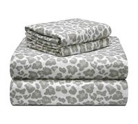 pointehaven Set di lenzuola in flanella stampata in 100% cotone da 180 g/m², 4 pezzi, per letto matrimoniale, leopardato, caldo e accogliente, prelavato, tasche profonde, elastico tutto intorno,