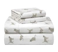 pointehaven Set di lenzuola in flanella stampata in 100% cotone da 180 g/m², per letto matrimoniale XL, con gatti, calde e accoglienti, prelavate, tasche profonde, elastico tutto intorno, comodo,