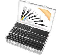 Pointool kit guaina termorestringente, guaine termorestringenti,rapporto 3:1, rivestimento adesivo,6 dimensioni,nero,140 pezzi