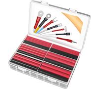 Pointool kit guaina termorestringente, guaine termorestringenti,rapporto 3:1, rivestimento adesivo,6 dimensioni,rosso e nero,140 pezzi