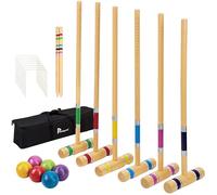 Pointyard Set per croquet per sei giocatori, set da 28 '' con mazzuole in legno, palla colorata, wicket, paletti, per adulti, adolescenti, famiglia, perfetto per prato/gioco in giardino/parco (include
