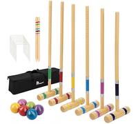 Pointyard Set per croquet per sei giocatori, set per croquet da 71 cm, con mazze in legno di alta qualità, palla colorata, wickets per adulti e famiglia, perfetto per giochi all'aperto, giochi in
