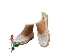 POIOZXD Mocassini da donna comodi e morbidi, mocassini ortopedici da donna in pelle traspirante carino Penny mocassini slip on ballerina, Beige, 35 EU