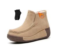 POIOZXD Mocassini da donna con plateau, comodi, in pelle scamosciata, con punta rotonda, foderati in pelliccia, caldi, morbidi, antiscivolo, con zeppa, leggeri, invernali, per attività all'aperto