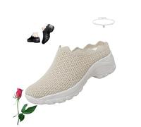 POIOZXD Mule ortopediche da donna con cuscino elasticizzato ortopedico zoccoli per le donne in maglia a maglia piattaforma chiusa punta rotonda comodi zoccoli traspiranti scarpe da ginnastica, Beige