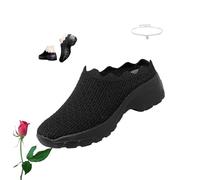POIOZXD Mule ortopediche da donna con cuscino elasticizzato ortopedico zoccoli per le donne in maglia a maglia piattaforma chiusa punta rotonda comodi zoccoli traspiranti scarpe da ginnastica, Nero