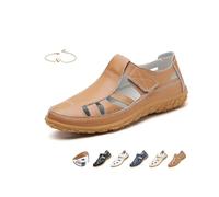 POIOZXD Sandali estivi da pescatore da donna retrò in vera pelle sandali da pescatore per le donne Comfort suola morbida cinturino alla caviglia Hollow Boho gladiatore scarpe da spiaggia, cachi, 35 EU