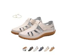POIOZXD Sandali estivi da pescatore da donna retrò in vera pelle sandali da pescatore per le donne Comfort suola morbida cinturino alla caviglia Hollow Boho gladiatore scarpe da spiaggia, Beige, 42 EU