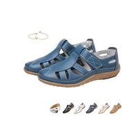 POIOZXD Sandali estivi da pescatore da donna retrò in vera pelle sandali da pescatore per le donne Comfort suola morbida cinturino alla caviglia Hollow Boho gladiatore scarpe da spiaggia, Blu, 38 EU