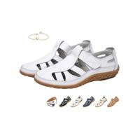 POIOZXD Sandali estivi da pescatore da donna retrò in vera pelle sandali da pescatore per le donne Comfort suola morbida cinturino alla caviglia Hollow Boho gladiatore scarpe da spiaggia, bianco, 44