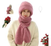 POIOZXD Sciarpa invernale versatile con cappuccio da donna, protezione per le orecchie integrata, antivento, 2 in 1 con cappuccio cicatrice f berretto antivento, rosa, Etichettalia unica